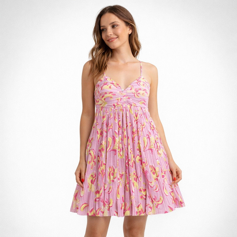 Zara Pink and Yellow Patterned Dress